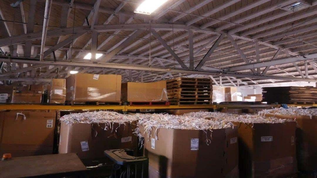 Shredded paper and cardboard boxes processed by Shred Time in Los Angeles, CA.